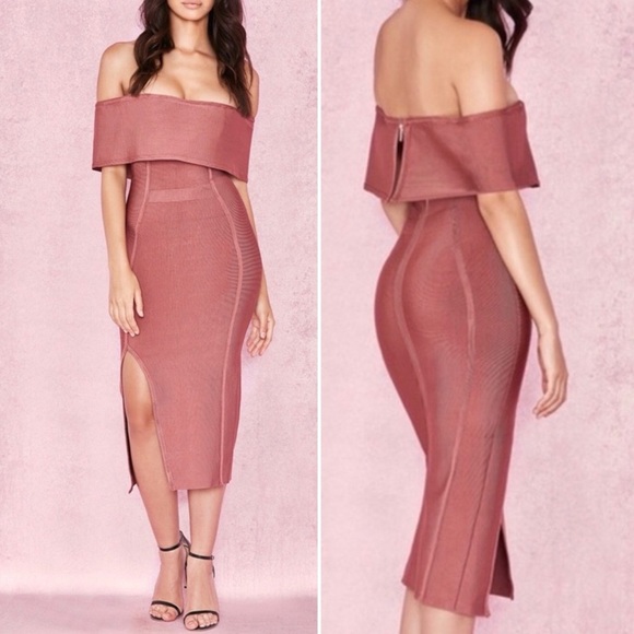 House of CB Dresses & Skirts - House of CB Danae Off Shoulder Bandage Dress Med Pink Bodycon Feminine Cocktail